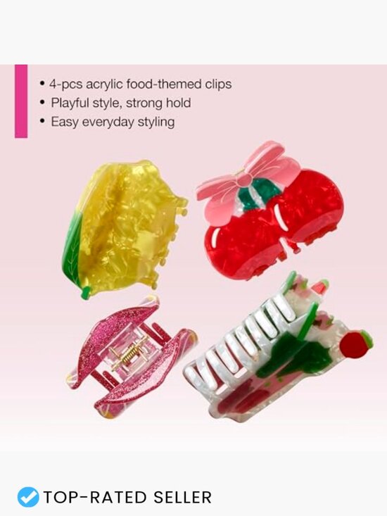 4pk Food-Themed Claw Clip Set Fun Acrylic Hair Clips for All Hair Types